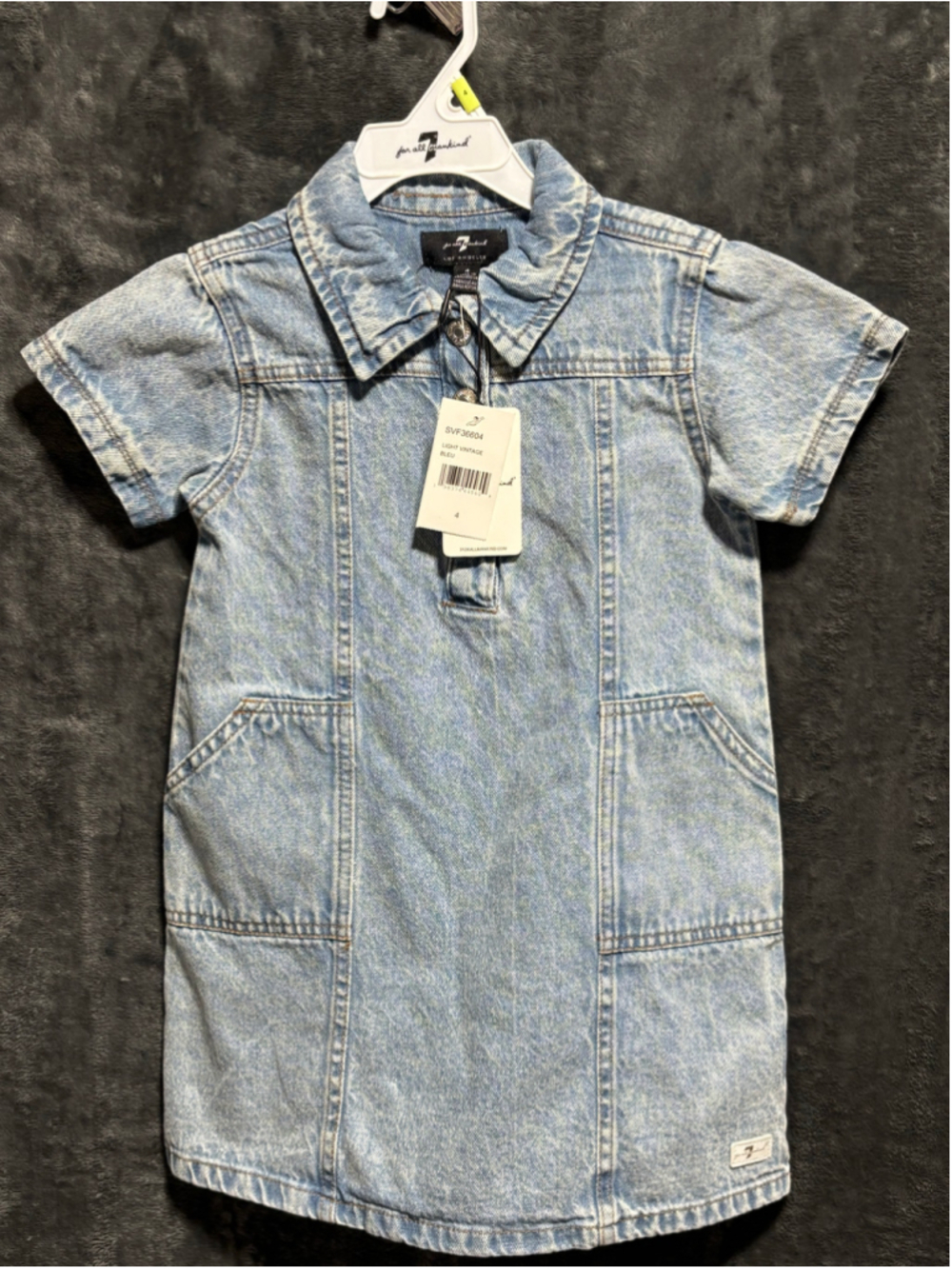 7 For All Mankind Girls Denim Dress Size 4 NWT Light Vintage Blue Collared Shift